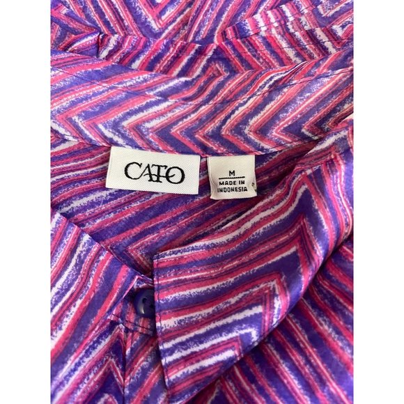 Cato Blouse Sleeveless Sheer Purple Pink White Striped Collar Button Size Medium - Picture 10 of 10
